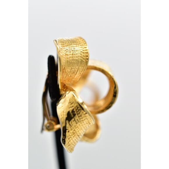 Vintage Bow Clip On Earrings Gold Tone Christmas Knot Large Chunky 1980s BinAZ - Picture 8 of 12